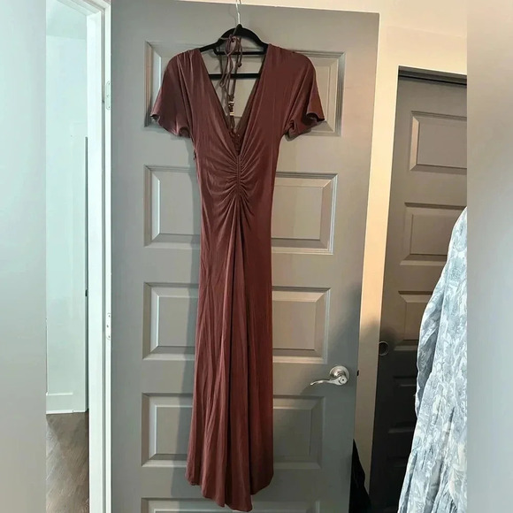 NWT A.L.C. Size XS Bitter Chocolate Brown Nina Beaded tie neck maxi - Picture 5 of 7